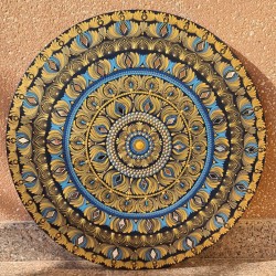 Metallic gold with blues 